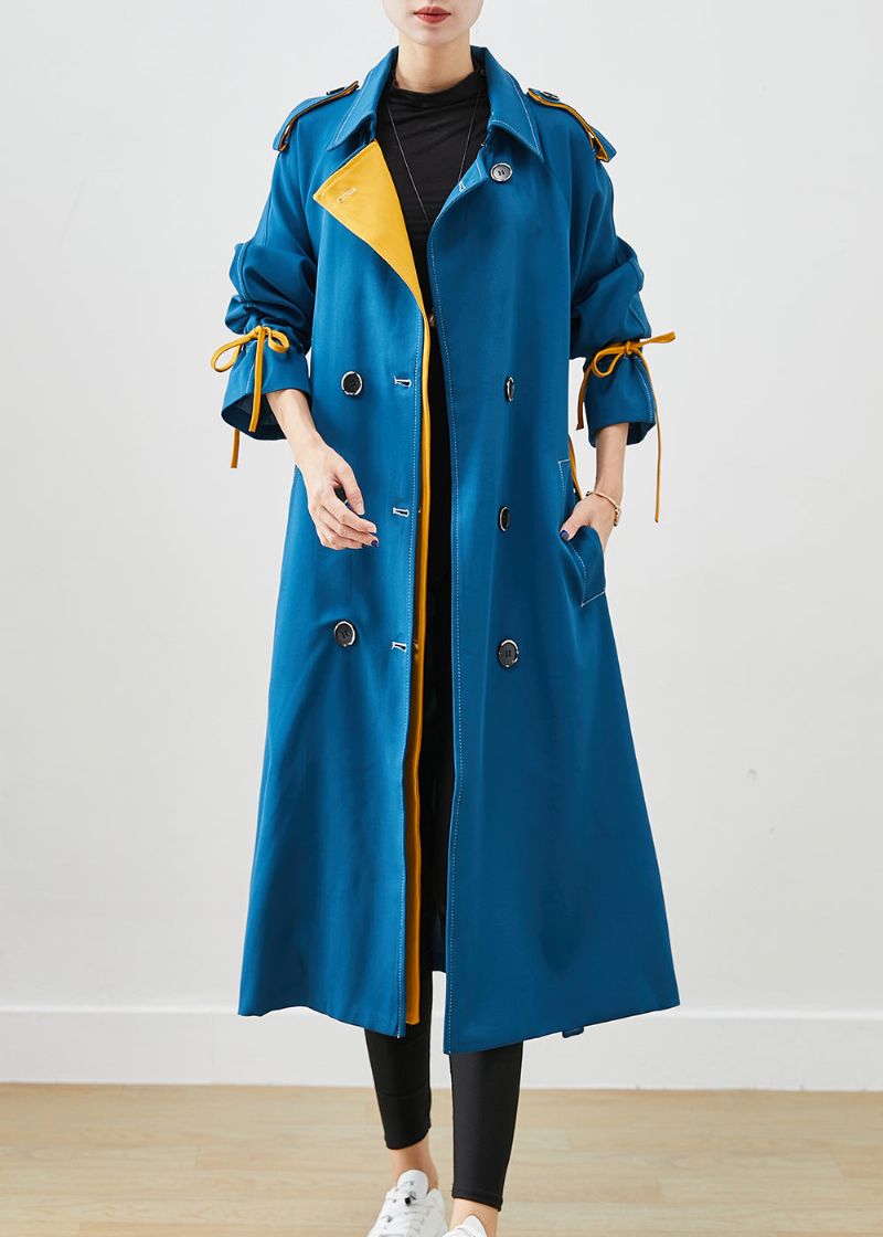 Stijlvolle Pauwblauwe Katoenen Jassen Met Dubbele Borstband En Tailleband Herfst - Dames trenchcoats