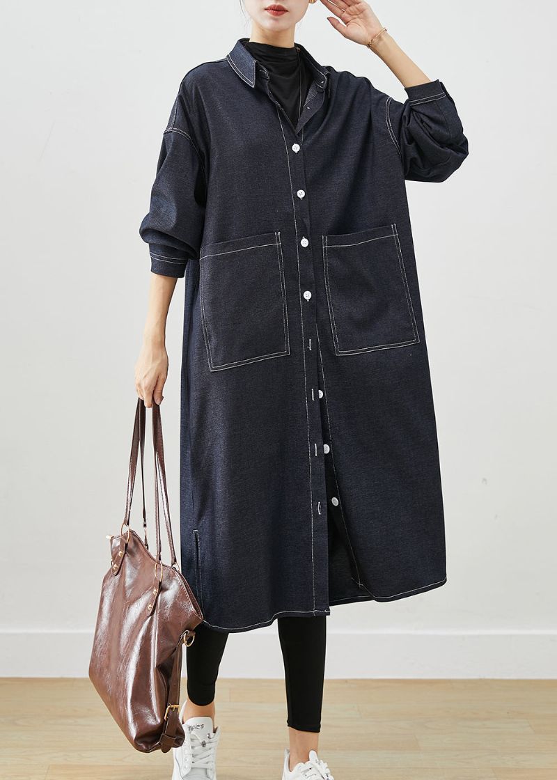 Stijlvolle Zwarte Oversized Zakken Met Open Zijkant Denim Trenchcoats Herfst - Dames trenchcoats