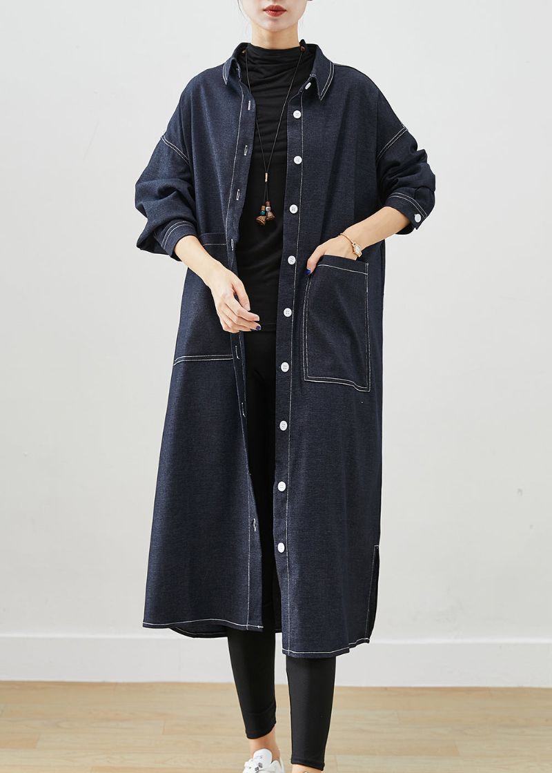 Stijlvolle Zwarte Oversized Zakken Met Open Zijkant Denim Trenchcoats Herfst - Dames trenchcoats