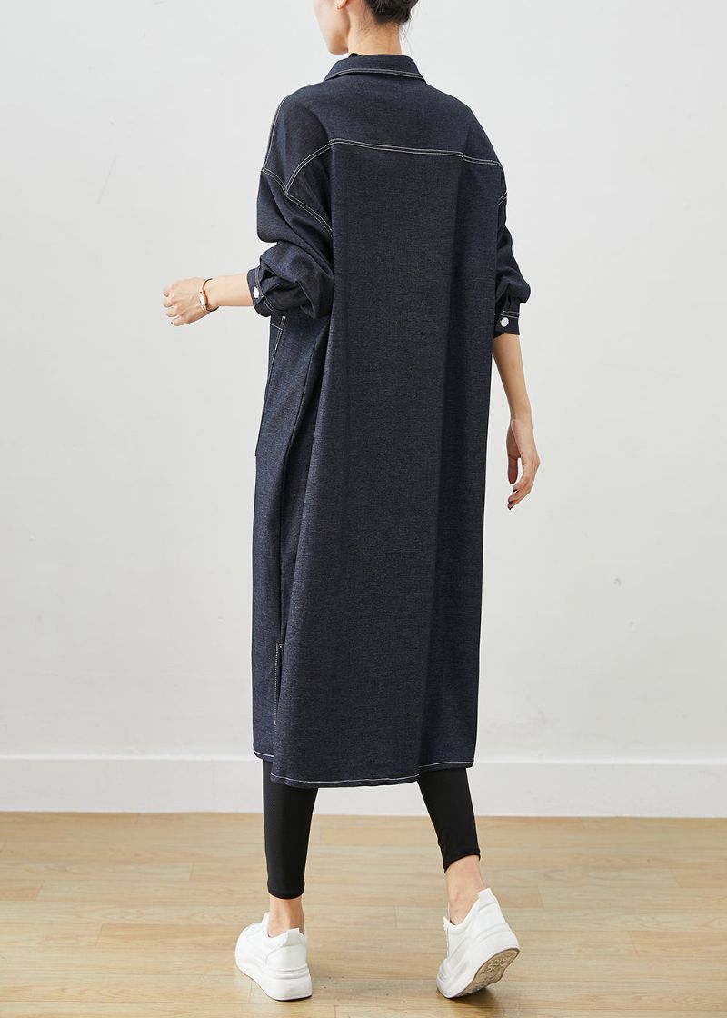 Stijlvolle Zwarte Oversized Zakken Met Open Zijkant Denim Trenchcoats Herfst - Dames trenchcoats