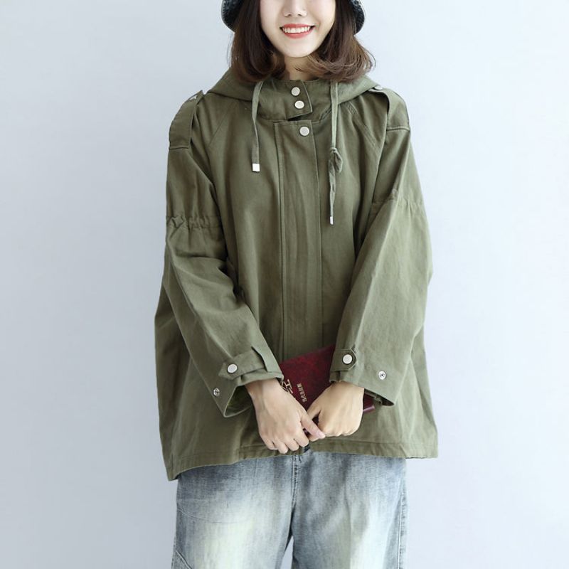 Theegroene Oversized Trenchcoats Plus Maat Korte Hoodies Uitloper