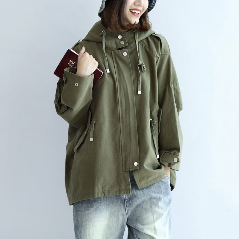 Theegroene Oversized Trenchcoats Plus Maat Korte Hoodies Uitloper - Zwart