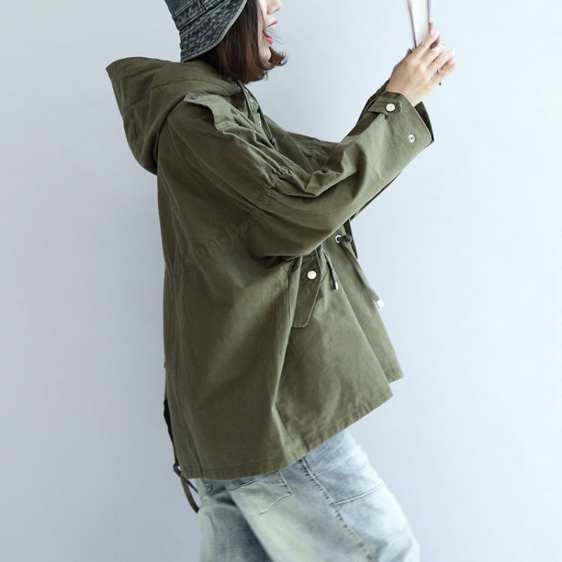 Theegroene Oversized Trenchcoats Plus Maat Korte Hoodies Uitloper - Zwart