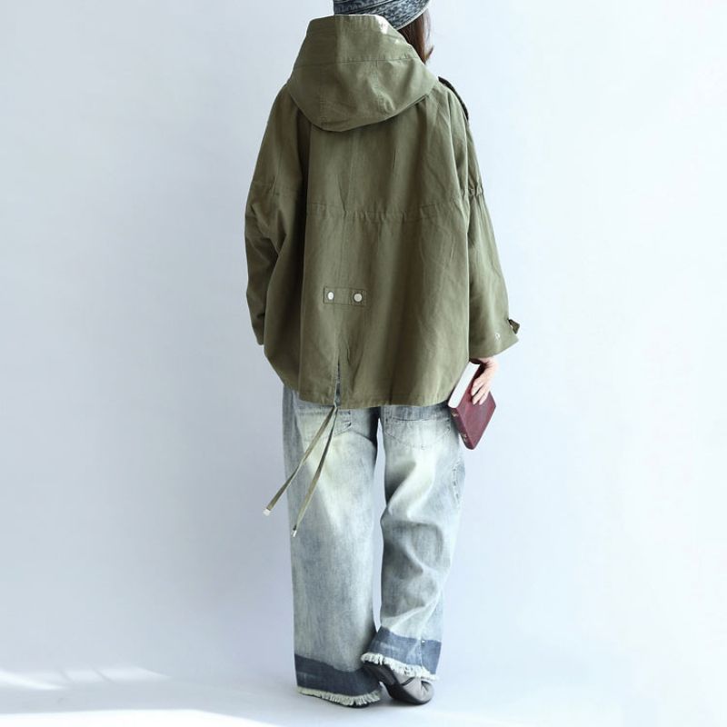 Theegroene Oversized Trenchcoats Plus Maat Korte Hoodies Uitloper - Zwart