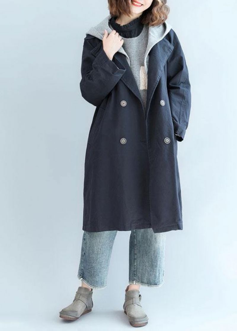 Unieke Dubbele Borst Fijne Kleding Voor Dames Marineblauwe Oversized Jassen Vallen - Dames trenchcoats