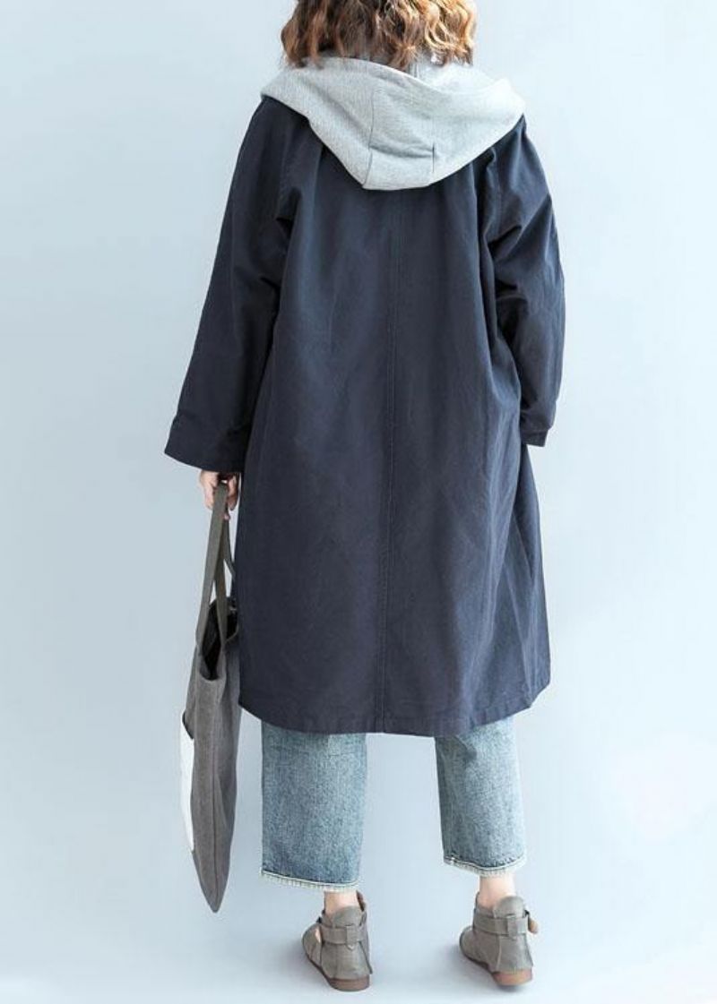 Unieke Dubbele Borst Fijne Kleding Voor Dames Marineblauwe Oversized Jassen Vallen - Dames trenchcoats