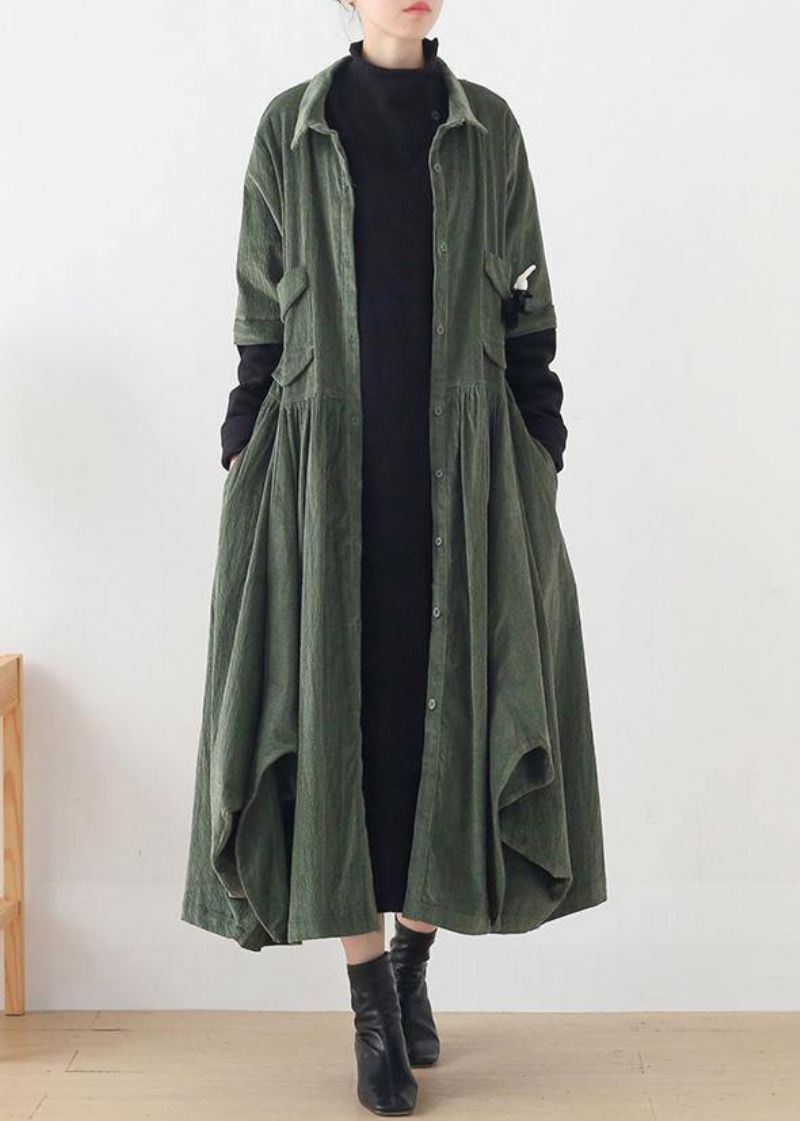 Unieke Groene Mode Trenchcoat Tuniek Tops Valse Tweedelige Lentejassen