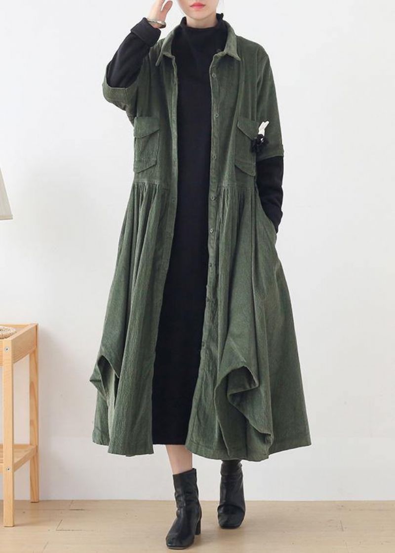 Unieke Groene Mode Trenchcoat Tuniek Tops Valse Tweedelige Lentejassen - Groen