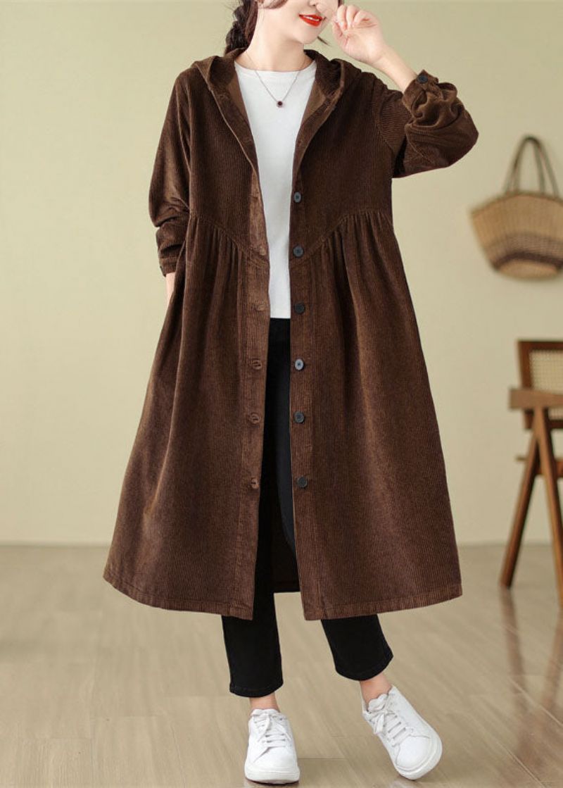 Unieke Moerbei-patchwork Gerimpelde Corduroy Trenchcoats Met Capuchon Herfst - Legergroen