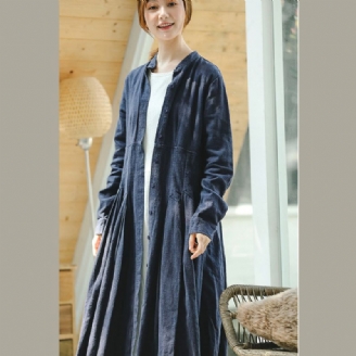 Vintage Blauwe Jas Oversized Lange Jas Met Opstaande Kraag Jas Met Mouwen En Grote Zoom