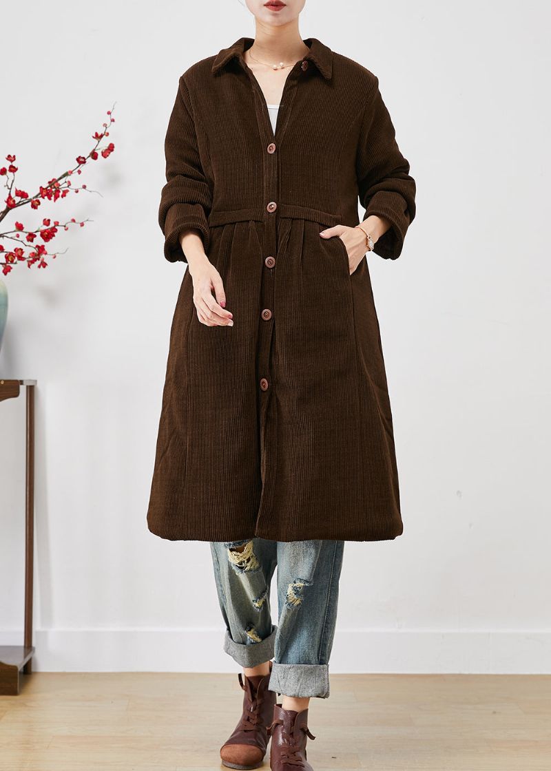 Vintage Chocolade Warme Fijne Katoen Gevulde Corduroy Trenchcoats Winter - Dames trenchcoats