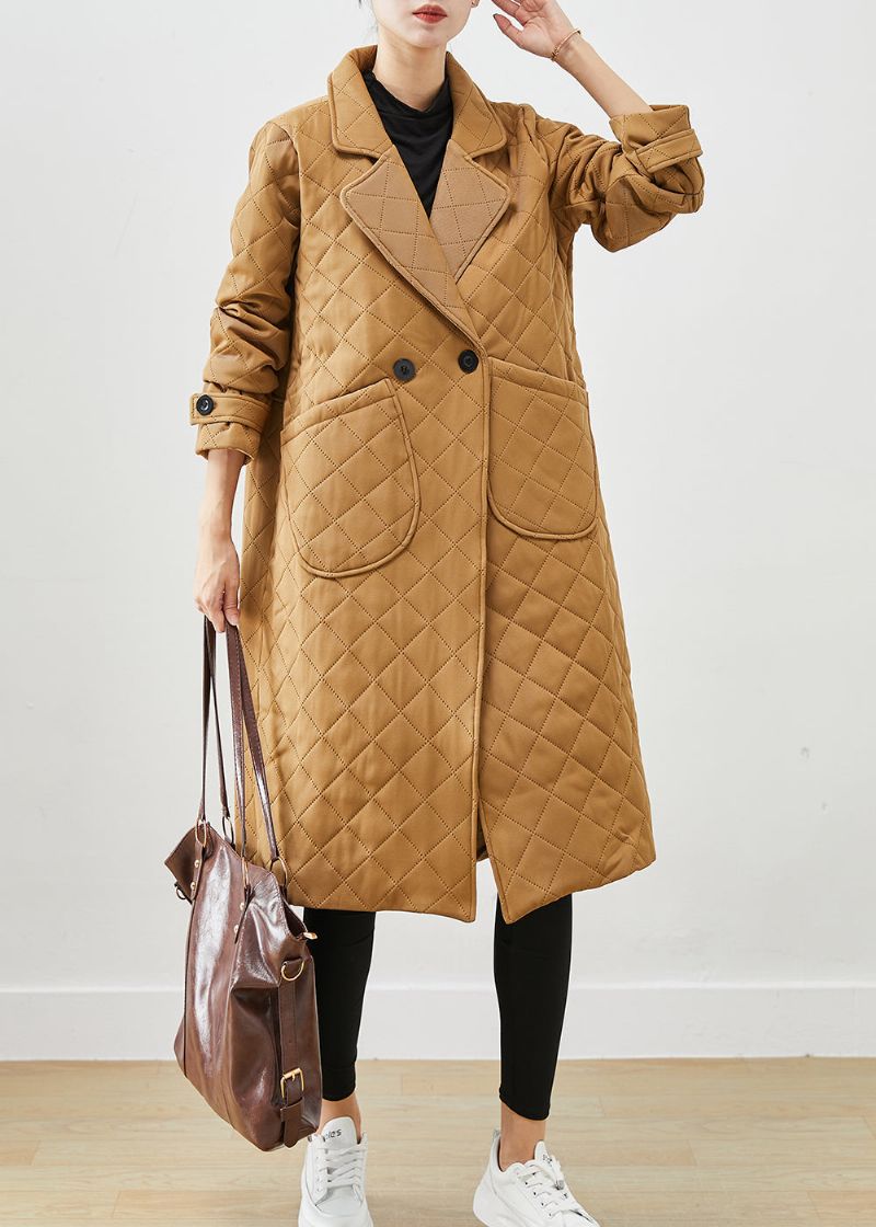 Vintage Kaki Gekerfde Geruite Zakken Katoenen Jassen Herfst - Dames trenchcoats