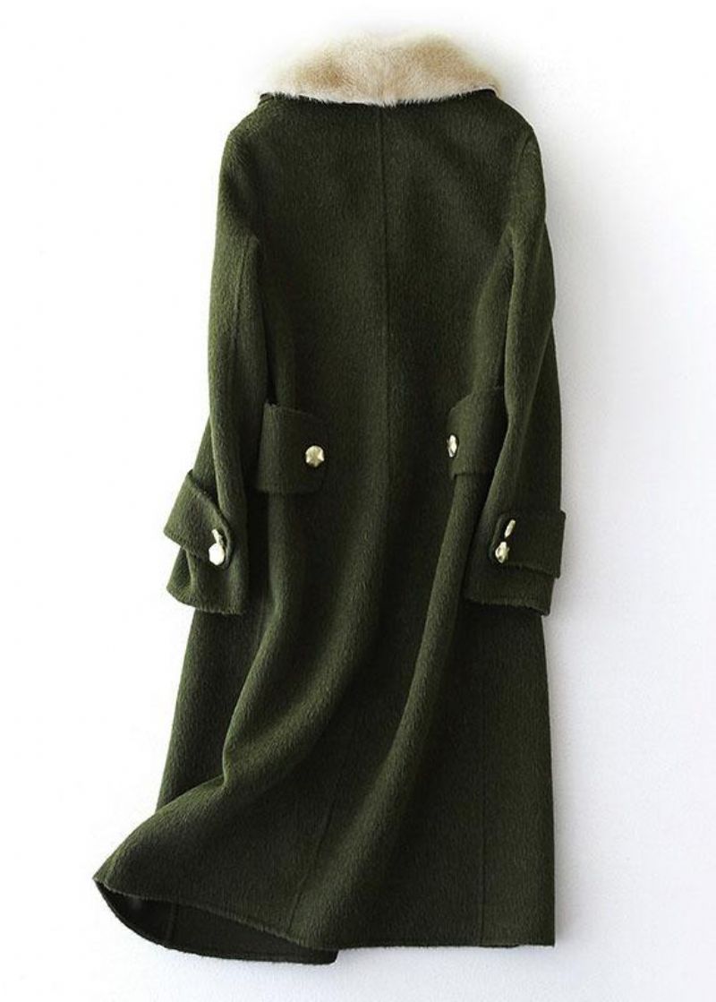 Vintage Legergroene Wollen Jassen Oversized Trenchcoat Bontkraag Damesjassen Notched - Dames trenchcoats