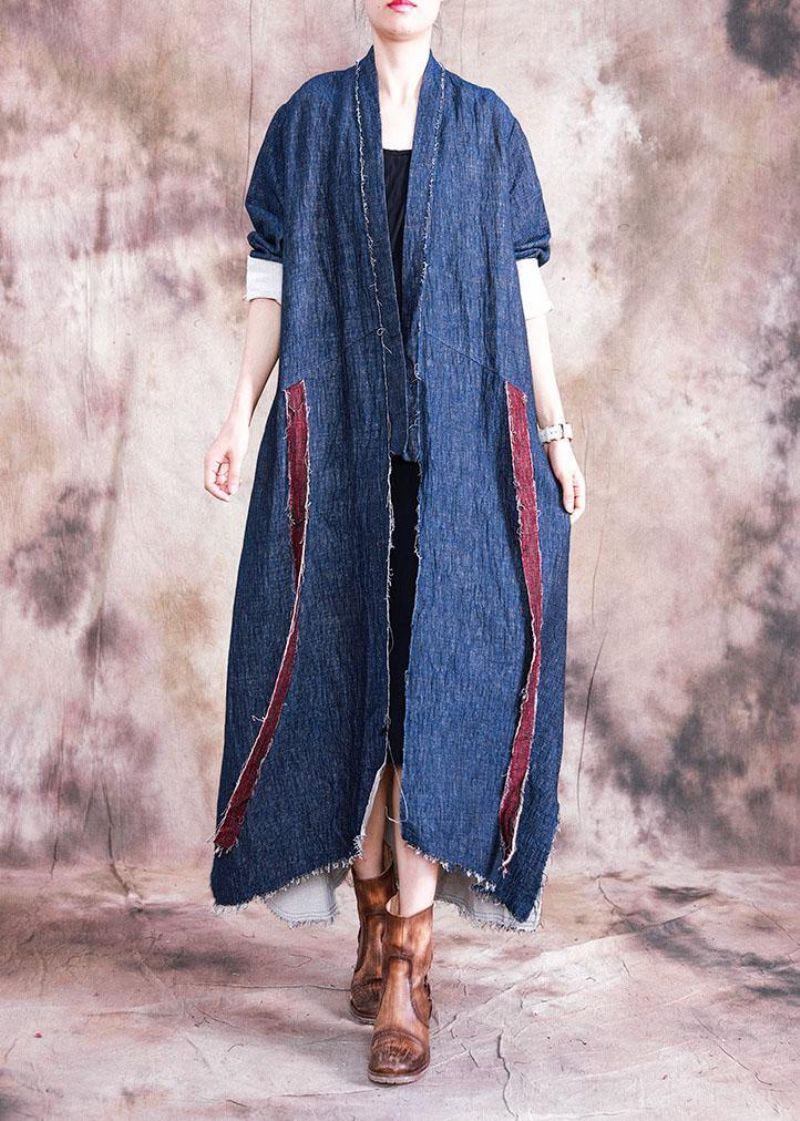 Vintage Oversized Jassen Vallen Uitloper Blauwe Patchwork Asymmetrische - Roze