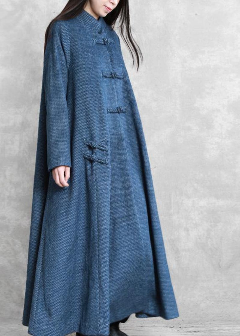 Vintage Plus Size Jassen Jas Blauwe Opstaande Kraag Asymmetrische Wollen - Dames trenchcoats