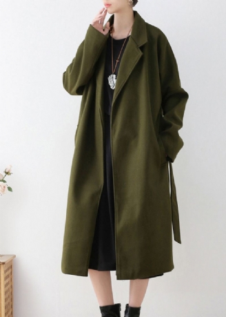 Vogue Legergroene Wollen Trenchcoats Met Ingekerfde Taille En Winter