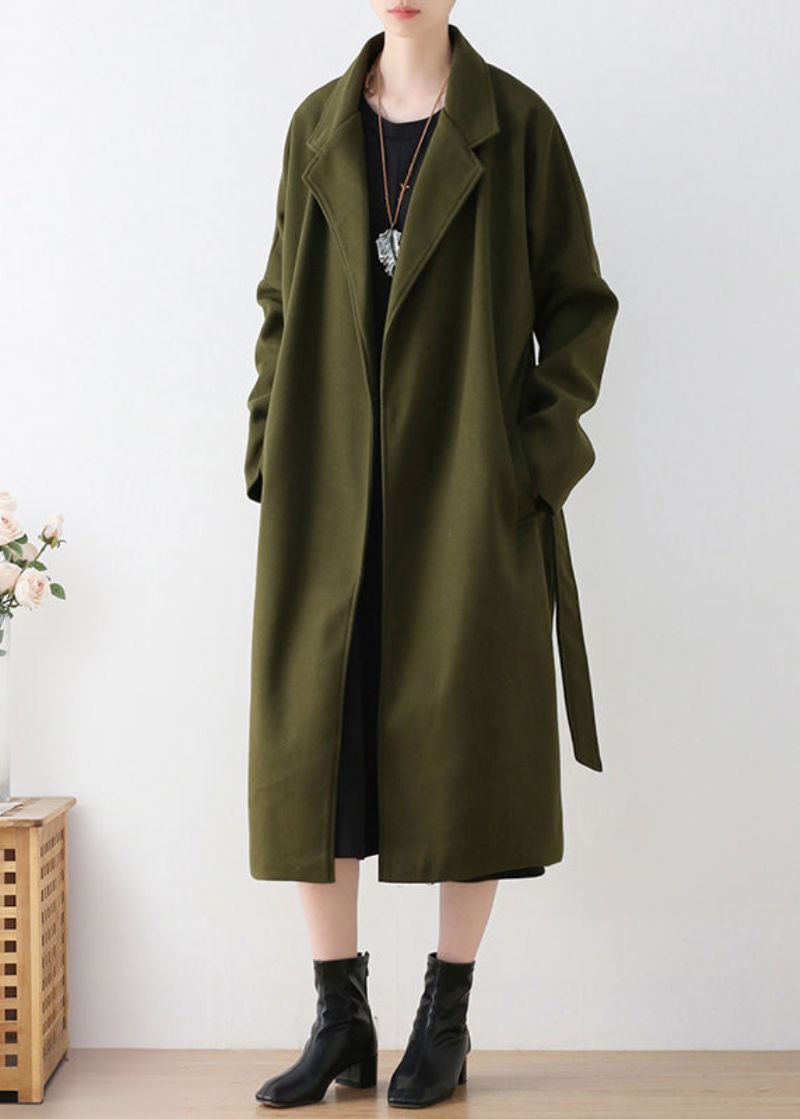 Vogue Legergroene Wollen Trenchcoats Met Ingekerfde Taille En Winter - Dames trenchcoats