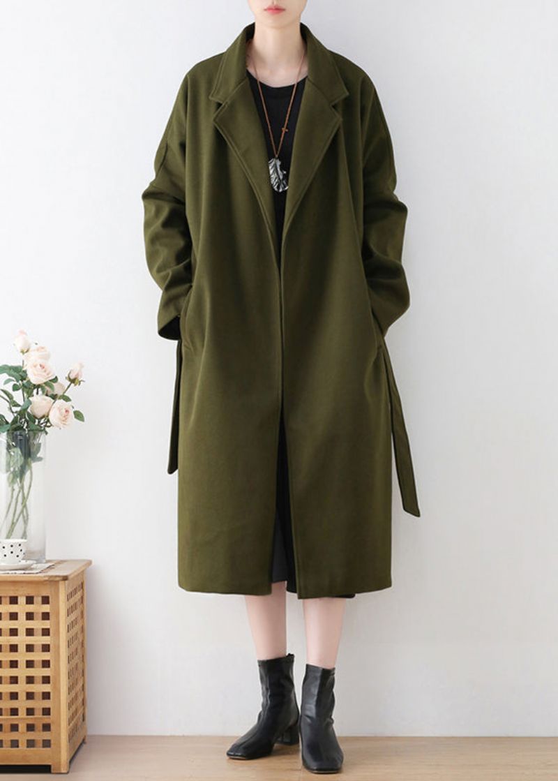 Vogue Legergroene Wollen Trenchcoats Met Ingekerfde Taille En Winter - Dames trenchcoats