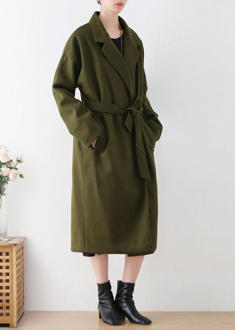 Vogue Legergroene Wollen Trenchcoats Met Ingekerfde Taille En Winter - Dames trenchcoats