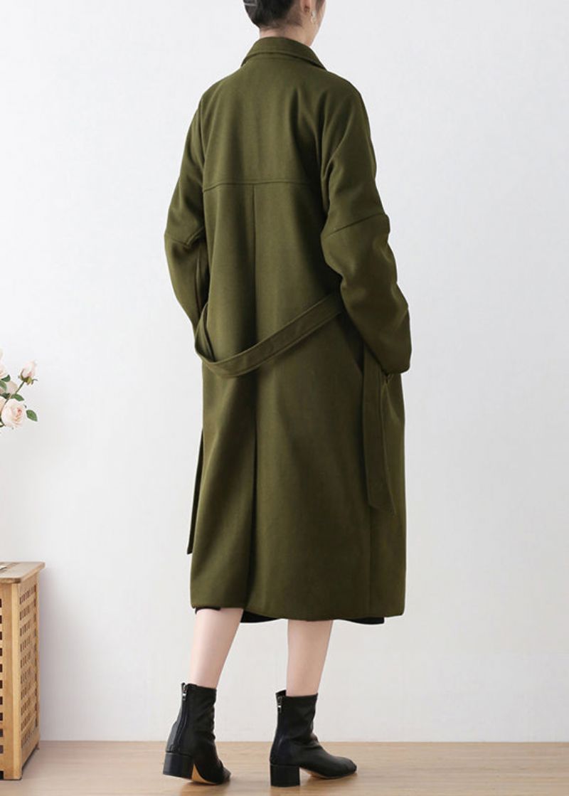 Vogue Legergroene Wollen Trenchcoats Met Ingekerfde Taille En Winter - Dames trenchcoats