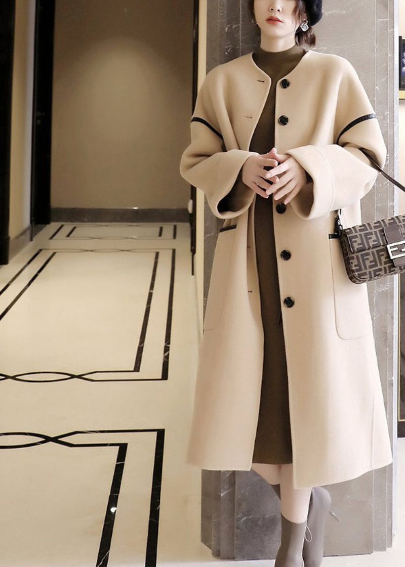 Vogue O-halszakken Patchwork Knoop Wollen Trenchcoats Met Lange Mouwen - Dames trenchcoats