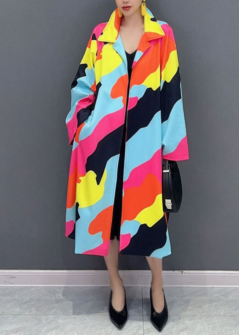 Vogue Regenboog Trenchcoats Met Vierkante Kraag En Knopen Herfst