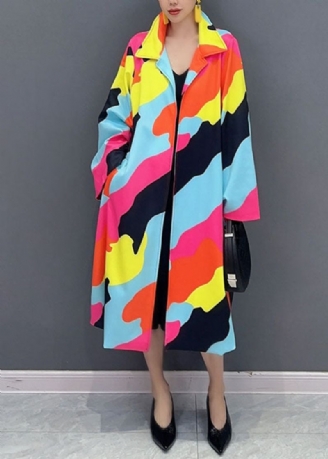 Vogue Regenboog Trenchcoats Met Vierkante Kraag En Knopen Herfst