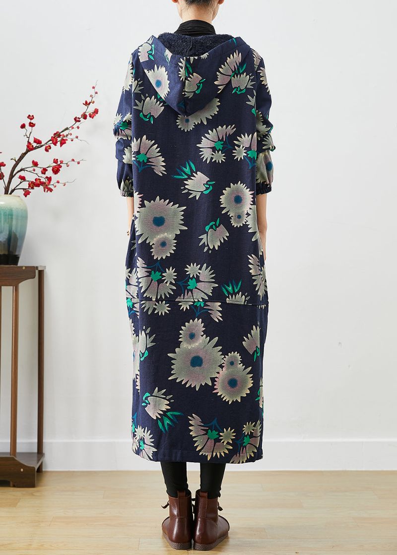 Warme Fleecejas Met Marineblauwe Print Uitloper Oversized Winter - Dames trenchcoats