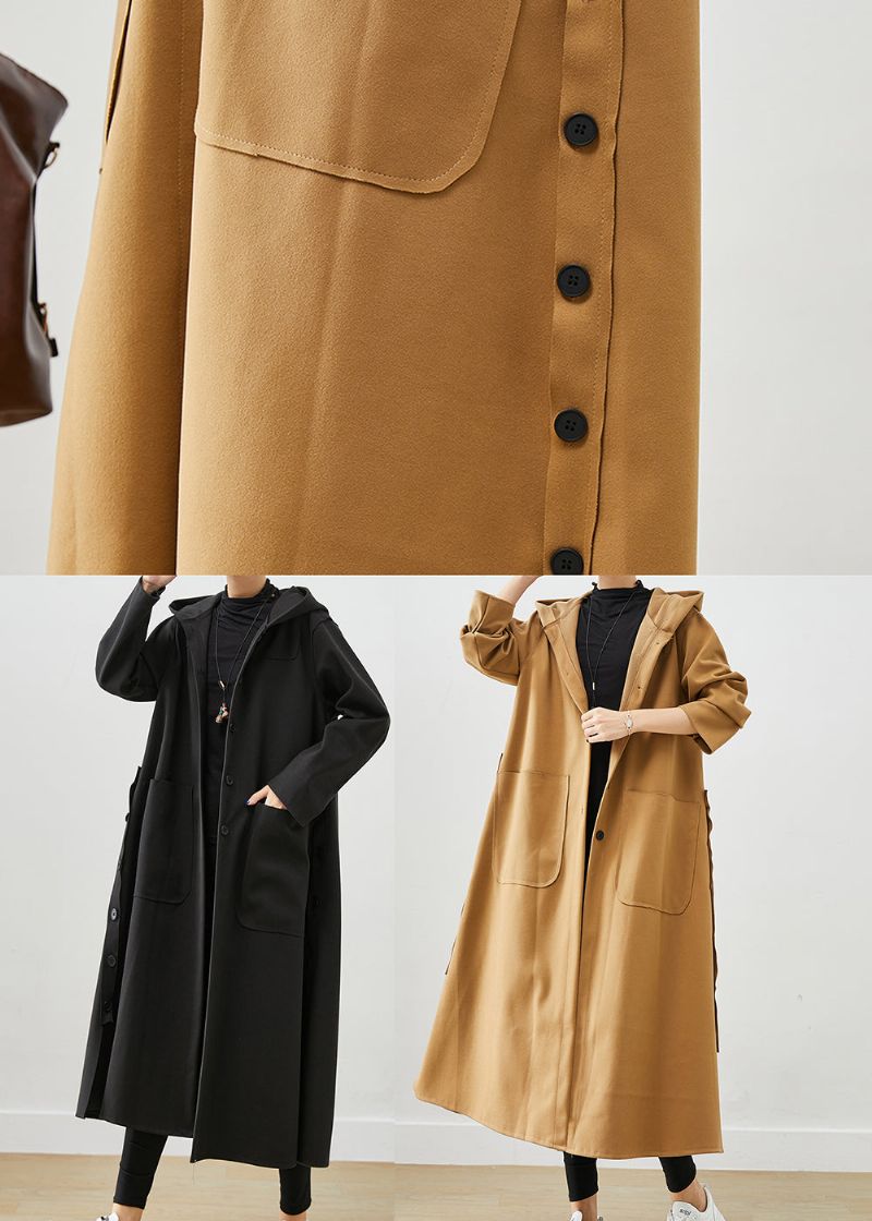 Zwarte Oversized Katoenen Jas Met Capuchon En Zakken Herfst - Dames trenchcoats