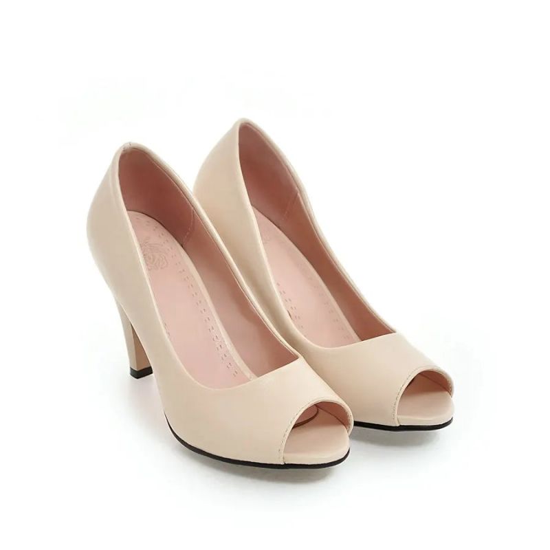 Dames Hoge Hakken Schoenen Klassieke Lente Peep Toe Pumps Elegant - Beige