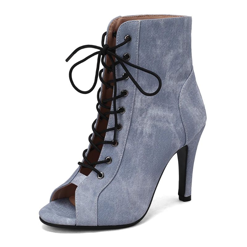 Dames Party Denim Doek Laarzen Hoge Hakken Schoenen - Zwart