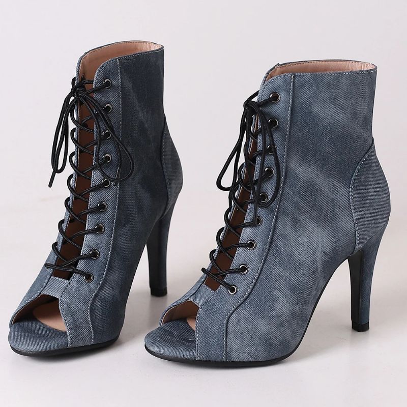 Dames Party Denim Doek Laarzen Hoge Hakken Schoenen - Zwart