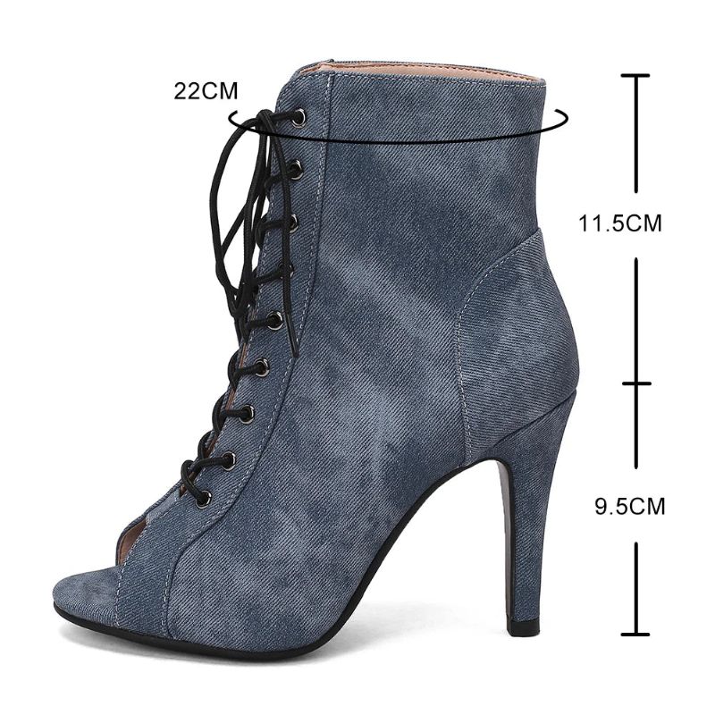 Dames Party Denim Doek Laarzen Hoge Hakken Schoenen - Zwart