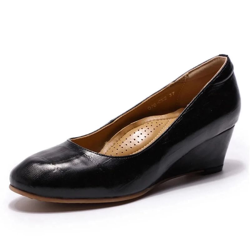 Dames Premium Lederen Wedge Pumps Handgemaakte Kledingschoenen - Bruin