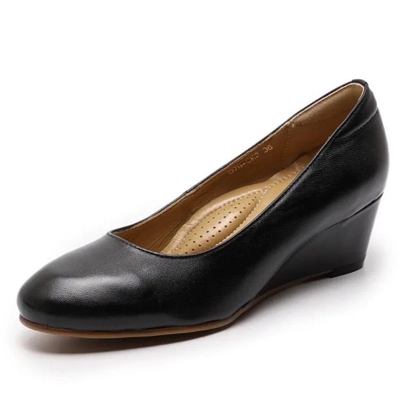 Dames Premium Lederen Wedge Pumps Handgemaakte Kledingschoenen - Bruin