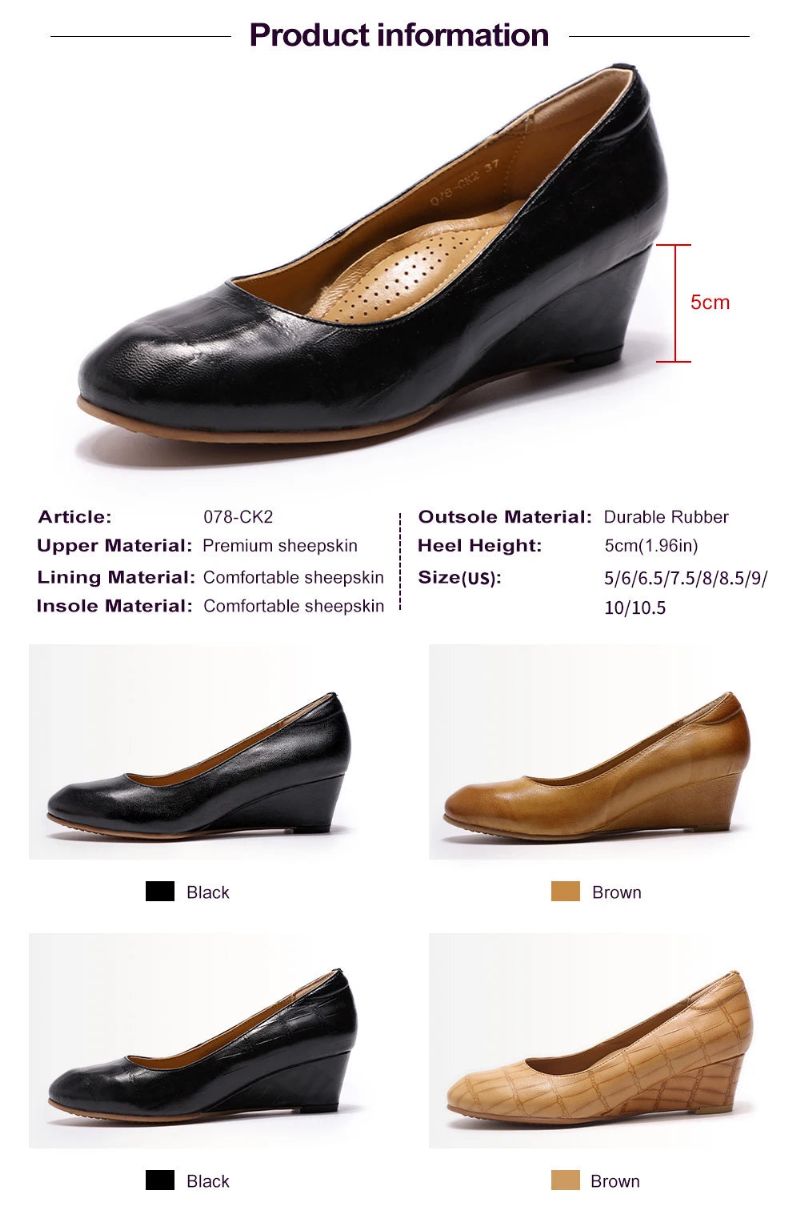 Dames Premium Lederen Wedge Pumps Handgemaakte Kledingschoenen - Bruin