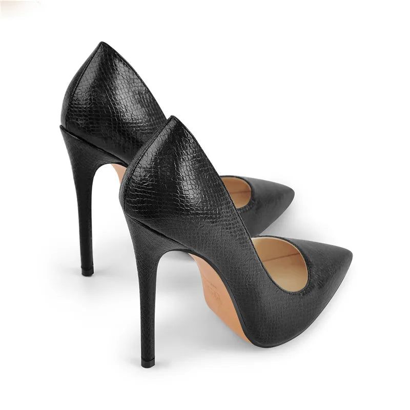 Dames Zwarte Pumps Slip Op Stiletto 12 cm Hoge Hak Klassieke Damesschoenen - Zwart