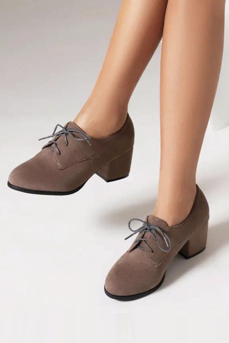 Damespumps Ronde Neus Blokhakken Flock Suede Office Lady Casual Vrouwelijke Schoenen