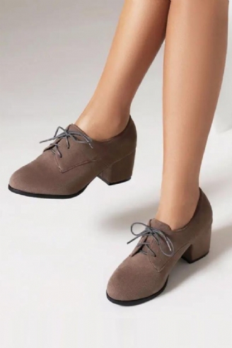 Damespumps Ronde Neus Blokhakken Flock Suede Office Lady Casual Vrouwelijke Schoenen