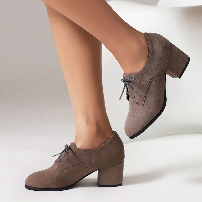 Damespumps Ronde Neus Blokhakken Flock Suede Office Lady Casual Vrouwelijke Schoenen - Zwart