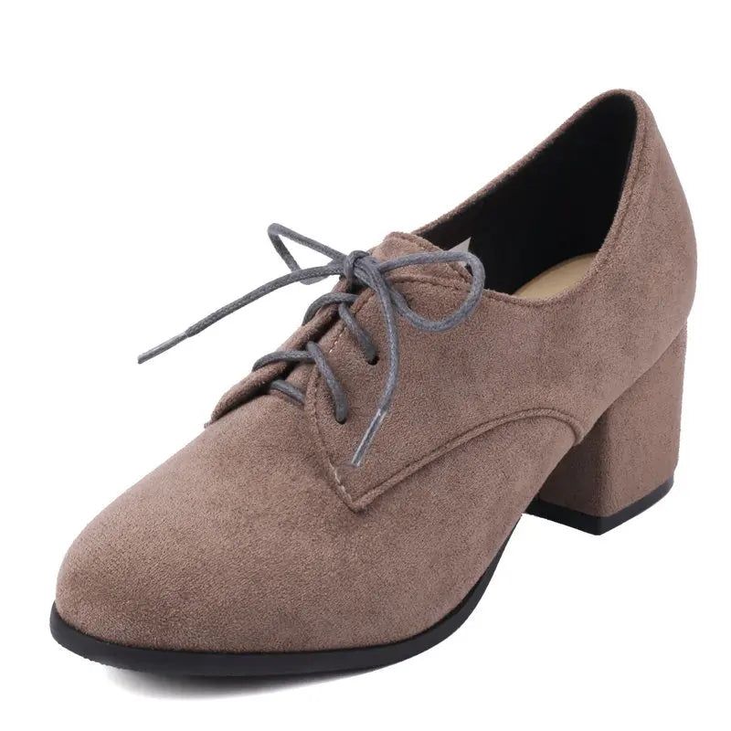 Damespumps Ronde Neus Blokhakken Flock Suede Office Lady Casual Vrouwelijke Schoenen - Zwart