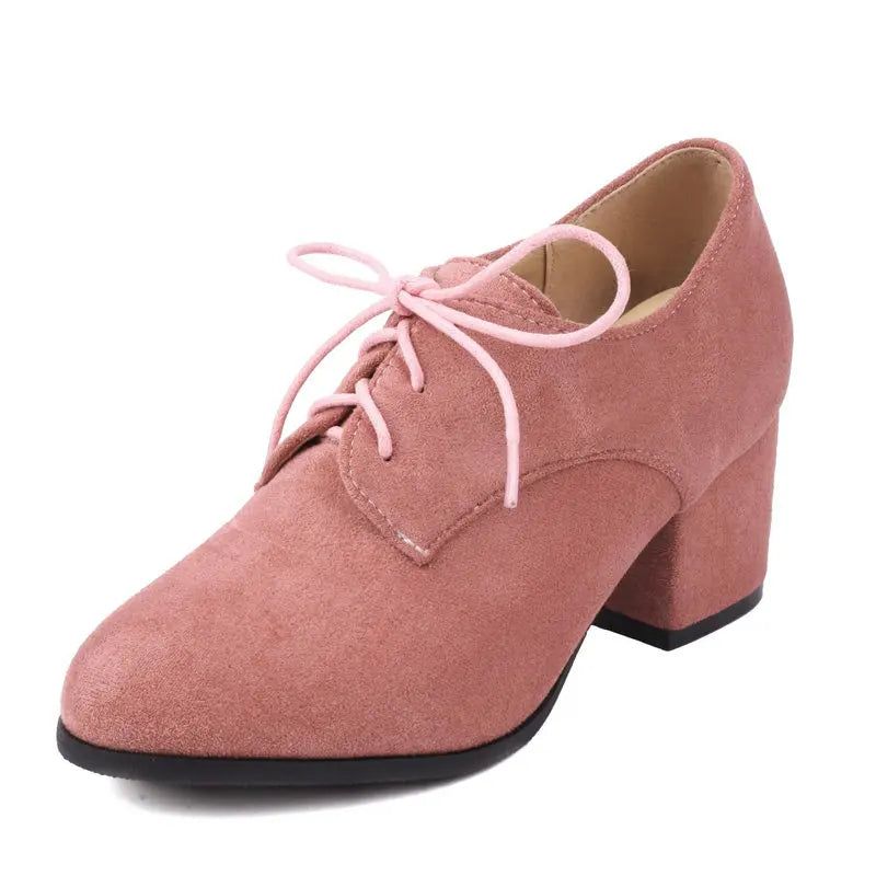 Damespumps Ronde Neus Blokhakken Flock Suede Office Lady Casual Vrouwelijke Schoenen - Zwart