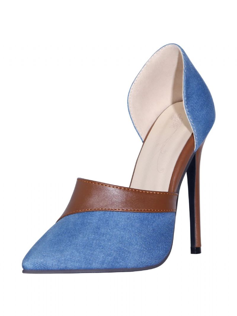 Denim Schoenen Dames Pompen Zomer Lente Hoge Hakken Puntschoen Slip Op Slides Dame - Blauw