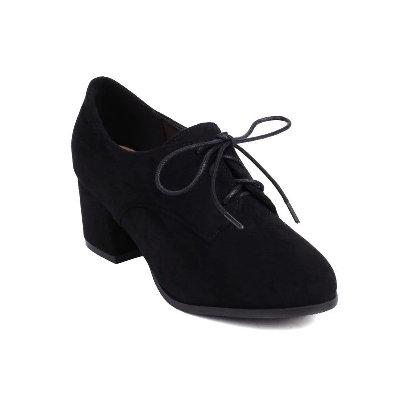 Elegante Dames Loafers Met Lage Hakken En Hak Oxford Feestschoenen - Zwart