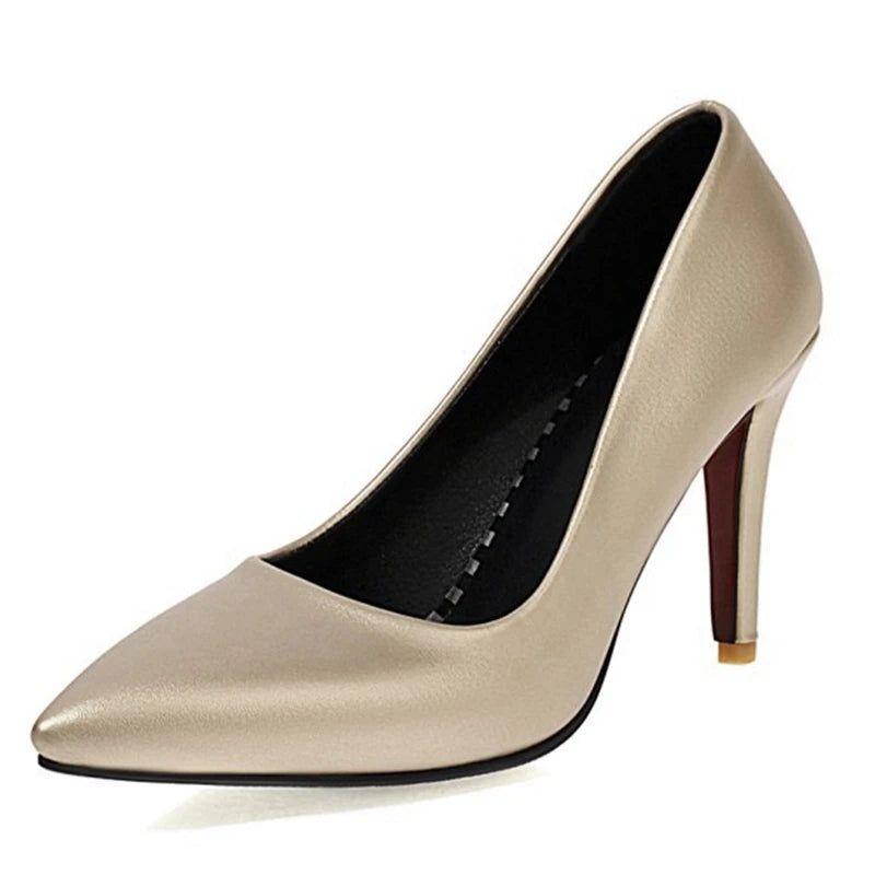 Geklede Schoenen Dame Pointe Toe Dunne Hak Pumps Leer Kantoor Zilver Goud Bruiloft - Goud