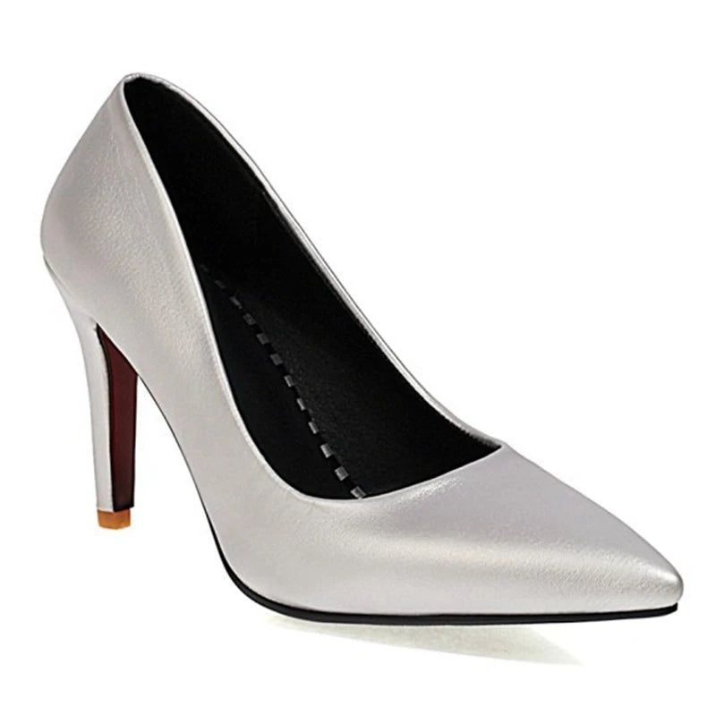 Geklede Schoenen Dame Pointe Toe Dunne Hak Pumps Leer Kantoor Zilver Goud Bruiloft - Goud