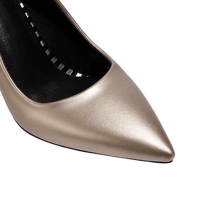 Geklede Schoenen Dame Pointe Toe Dunne Hak Pumps Leer Kantoor Zilver Goud Bruiloft - Goud