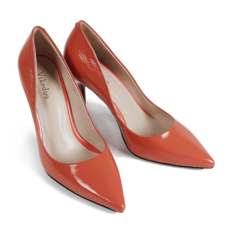 Handgemaakte Lederen Schoenen Originele Feestbruiloftschoen Dames Hoge Hakken Pompen - 9 Cm - Oranje