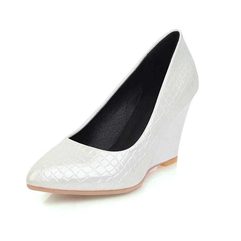 Klassieke Wedges Hakken Pumps Schoenen Dames Casual Puntige Zwart Witte Jurk - Zwart