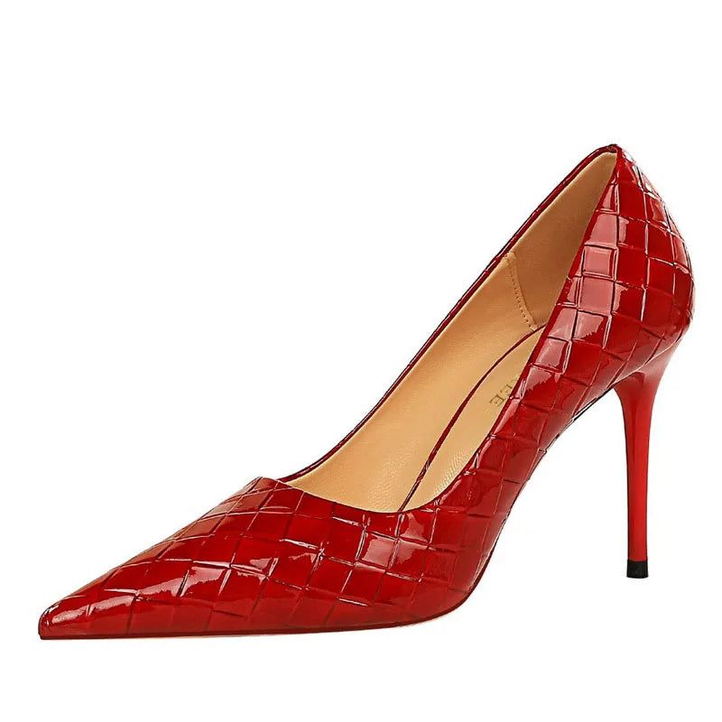 Lente Damesschoenen Hoge Hak Lakleer Trouwschoenen Puntige Neus Party Pumps - Rood